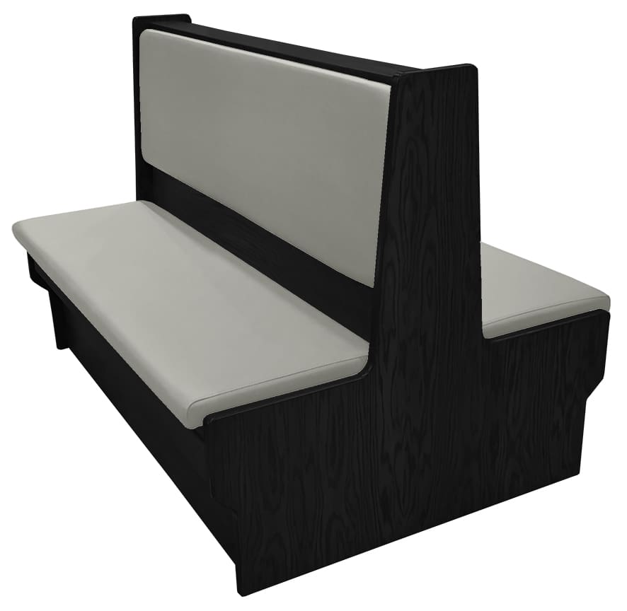 Shepard wood restaurant booth with black stain, gray vinyl seat & back