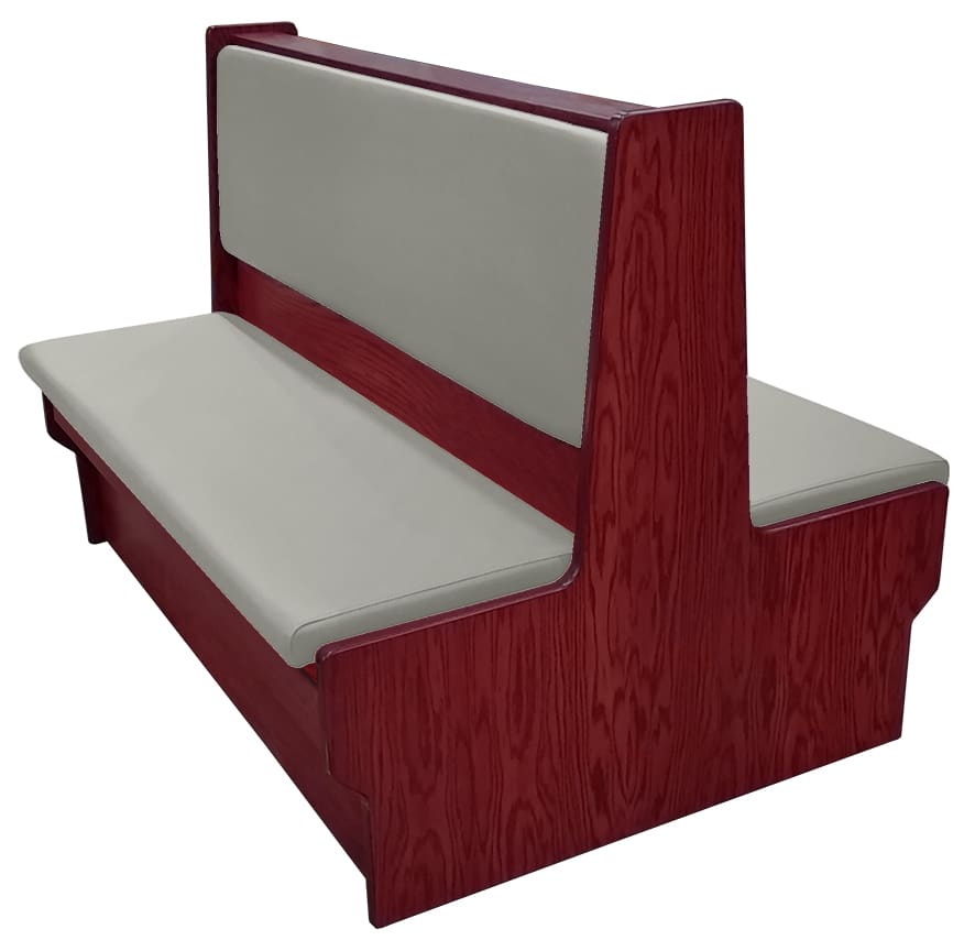 Shepard wood restaurant booth with mahogany stain, gray vinyl seat & back